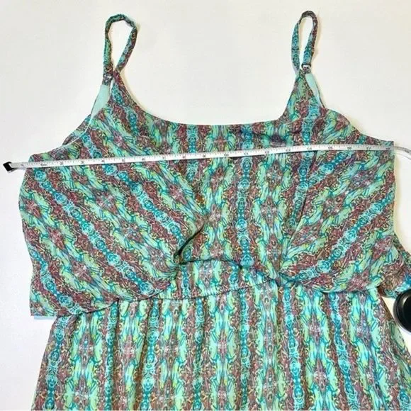 Christine V Printed Mint Green Chiffon Flowy Maxi Dress Tribal Pattern Size M - Picture 7 of 11